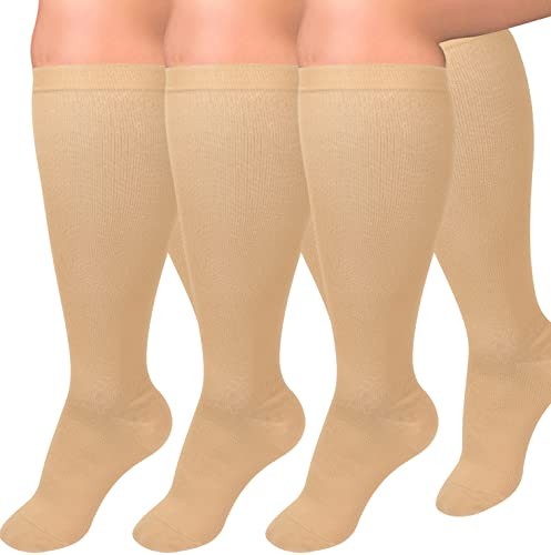 3 Pairs Plus Size Compression Socks for Women and Men Large-X-Large 01 Nude