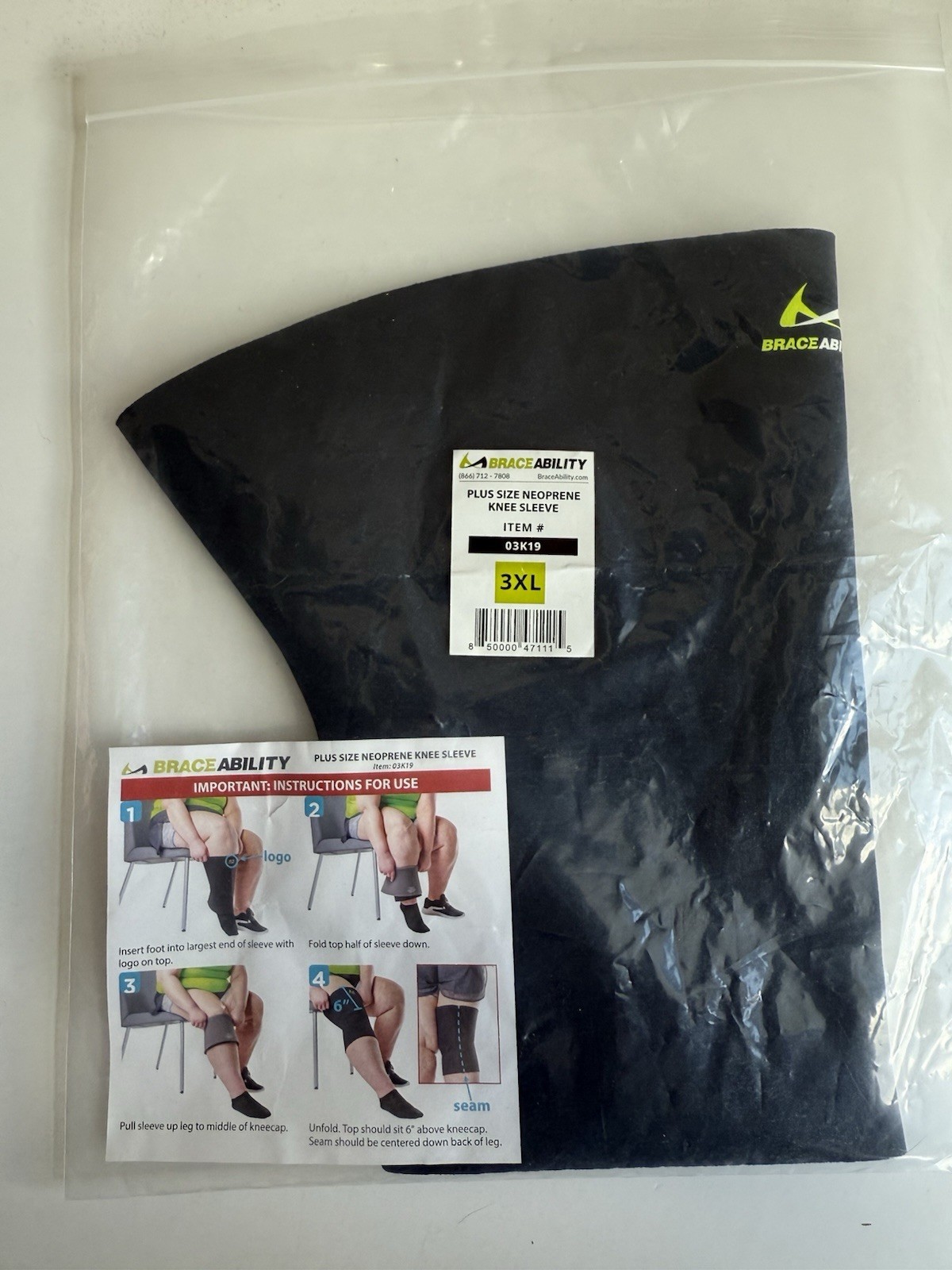 NEW! Braceability Knee Sleeve Plus Neoprene Compression 3XL, XXXL Support Brace