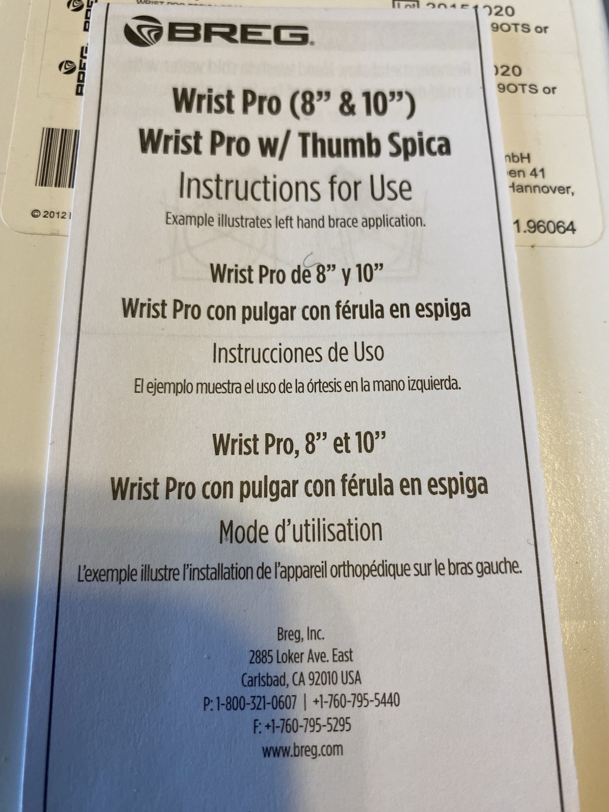 BREG Wrist PRO TSPICA Brace Size Large RIGHT Wrist with Thumb Spica 8-9”NEW