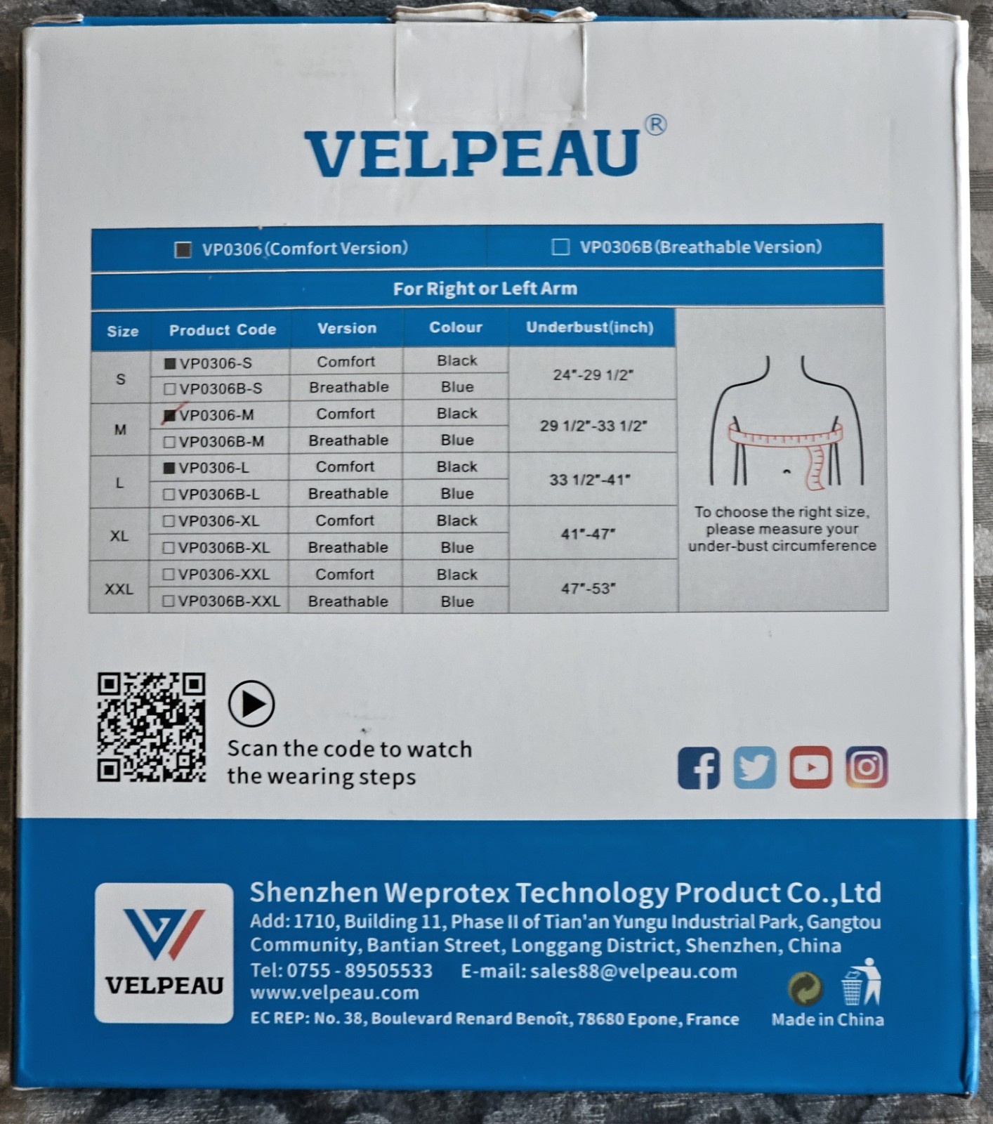 VELPEAU Arm Sling VP0306 Size Med for Right or Left Arm