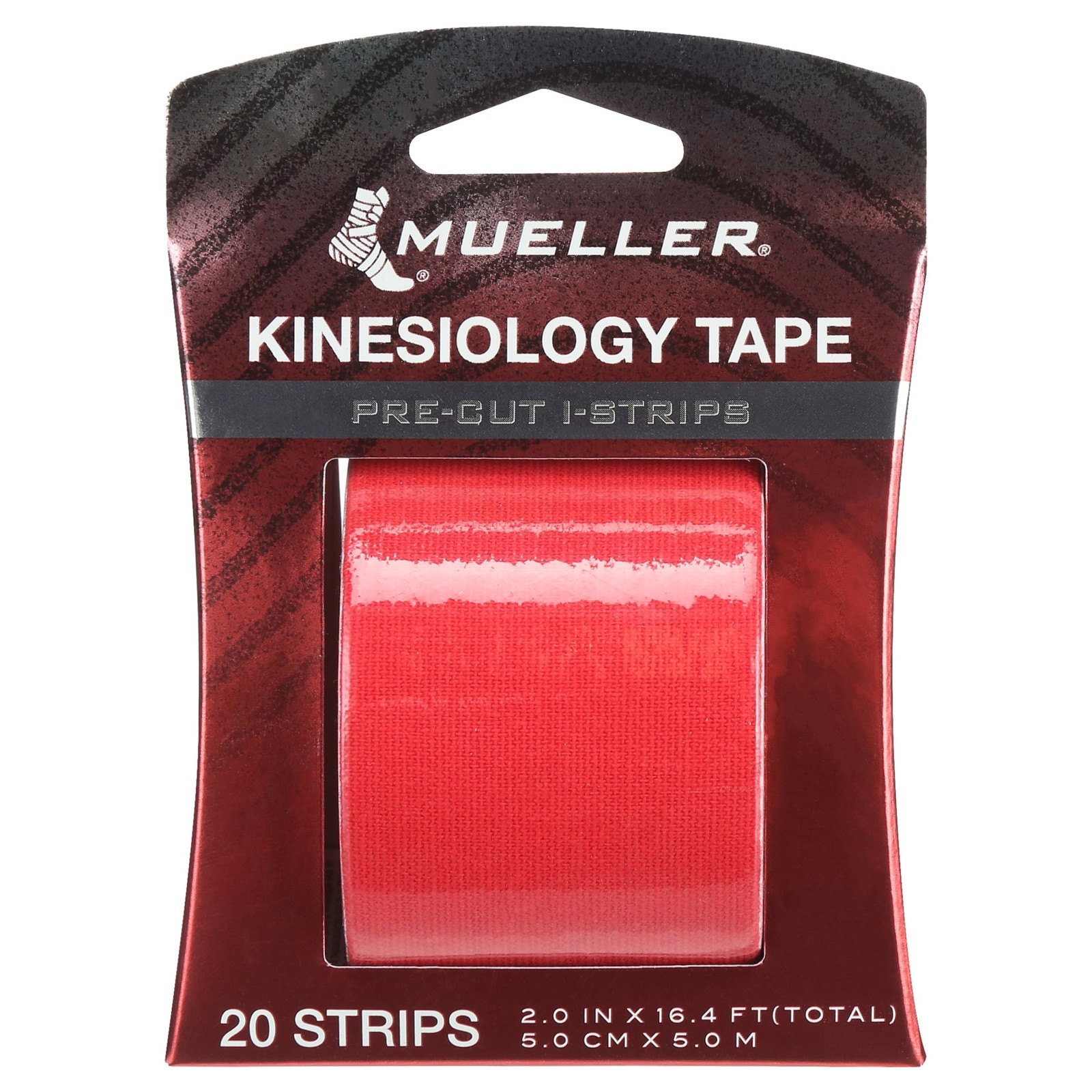 Mueller Kinesiology Tape, Precut I-Strip Roll, 20 strips, Red