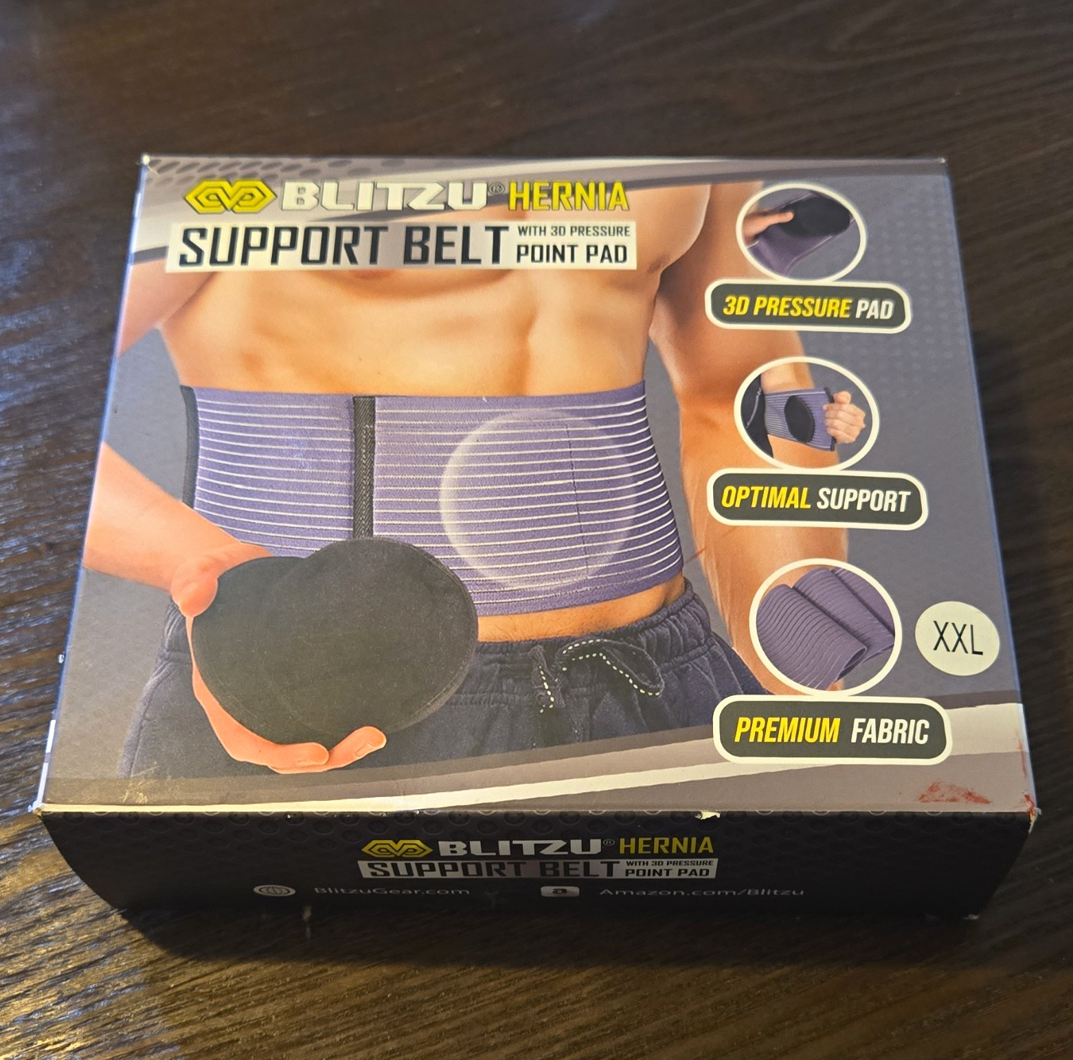 Blitzu Hernia Support Belt XXL w/ 3D Pressure Point Pad, Adjustable Compression