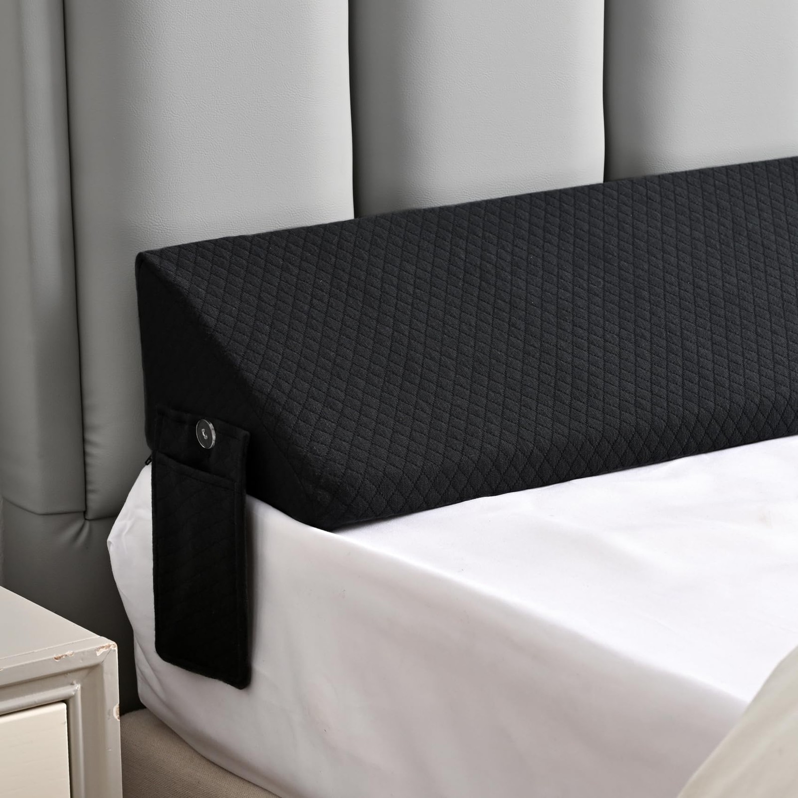 King Bed Wedge Pillow Headboard & Mattress Gap Filler, Long King, Black