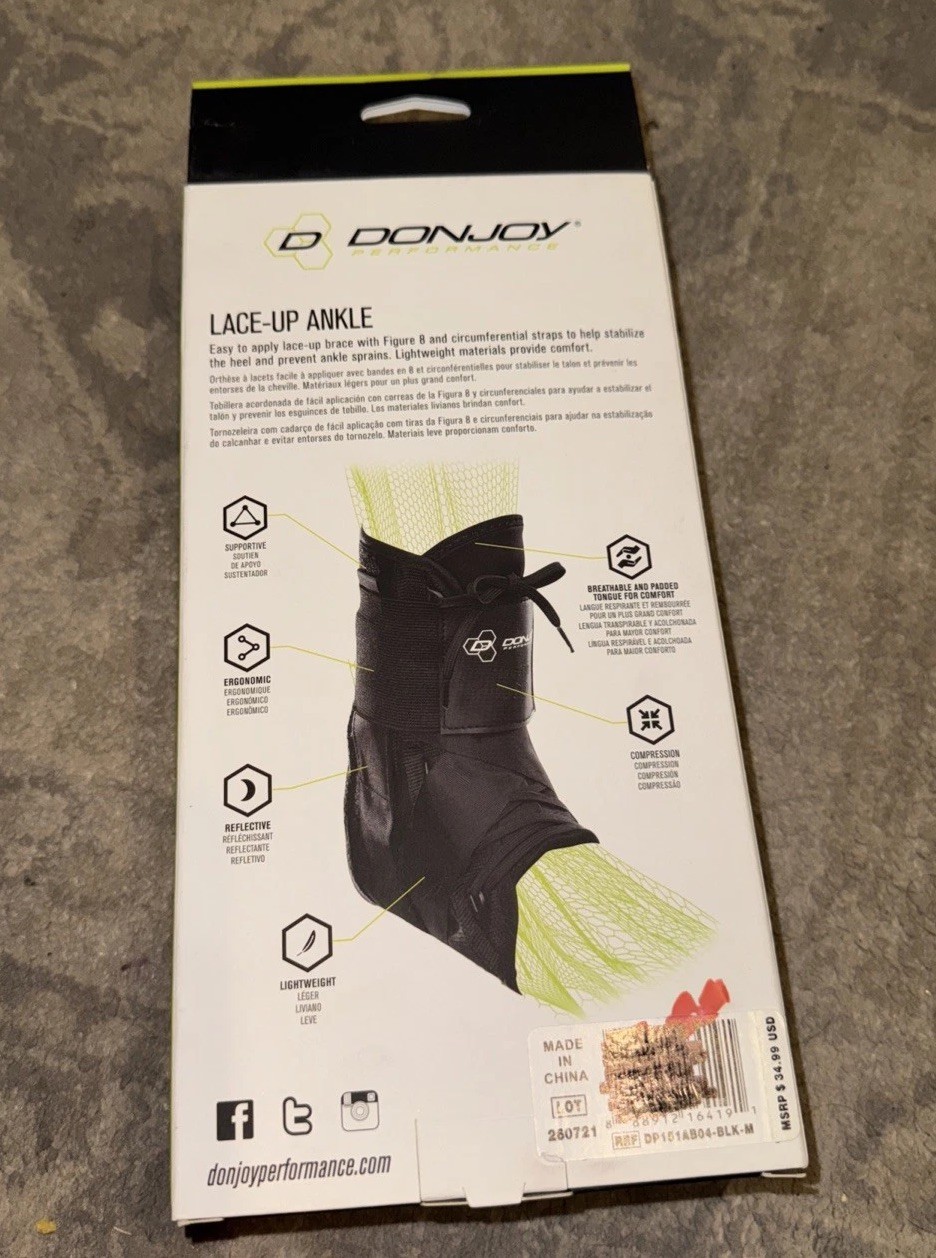 New Donjoy Right Or Left Lace Up Ankle Brace Sz Medium 12”-13” Stabilization