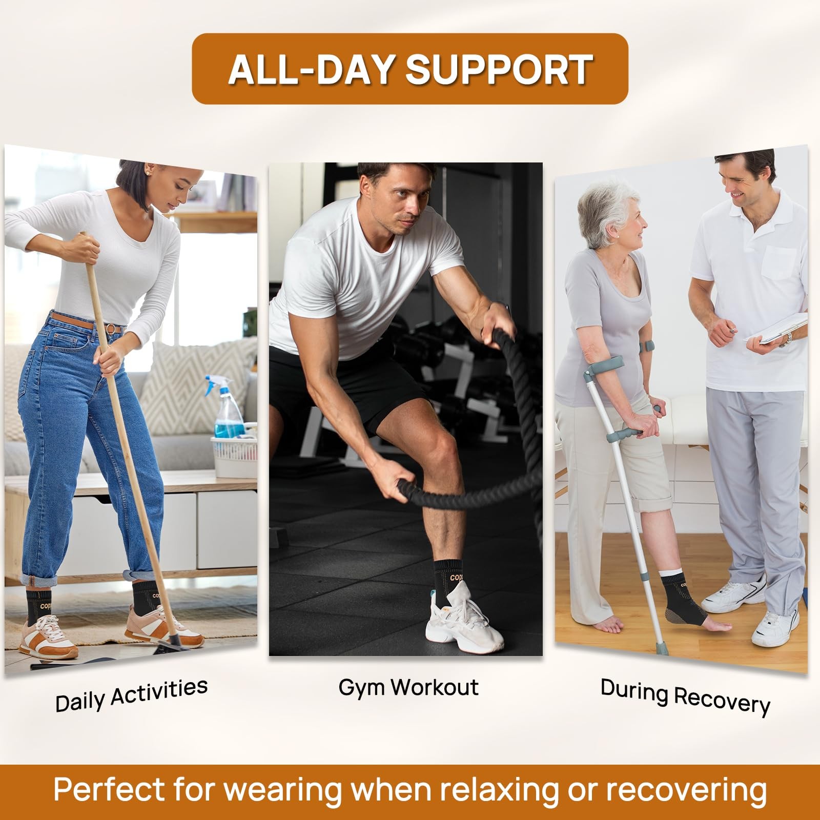 JIUFENTIAN Ultra-Breathable Copper Ankle Braces for Men and Large, Black