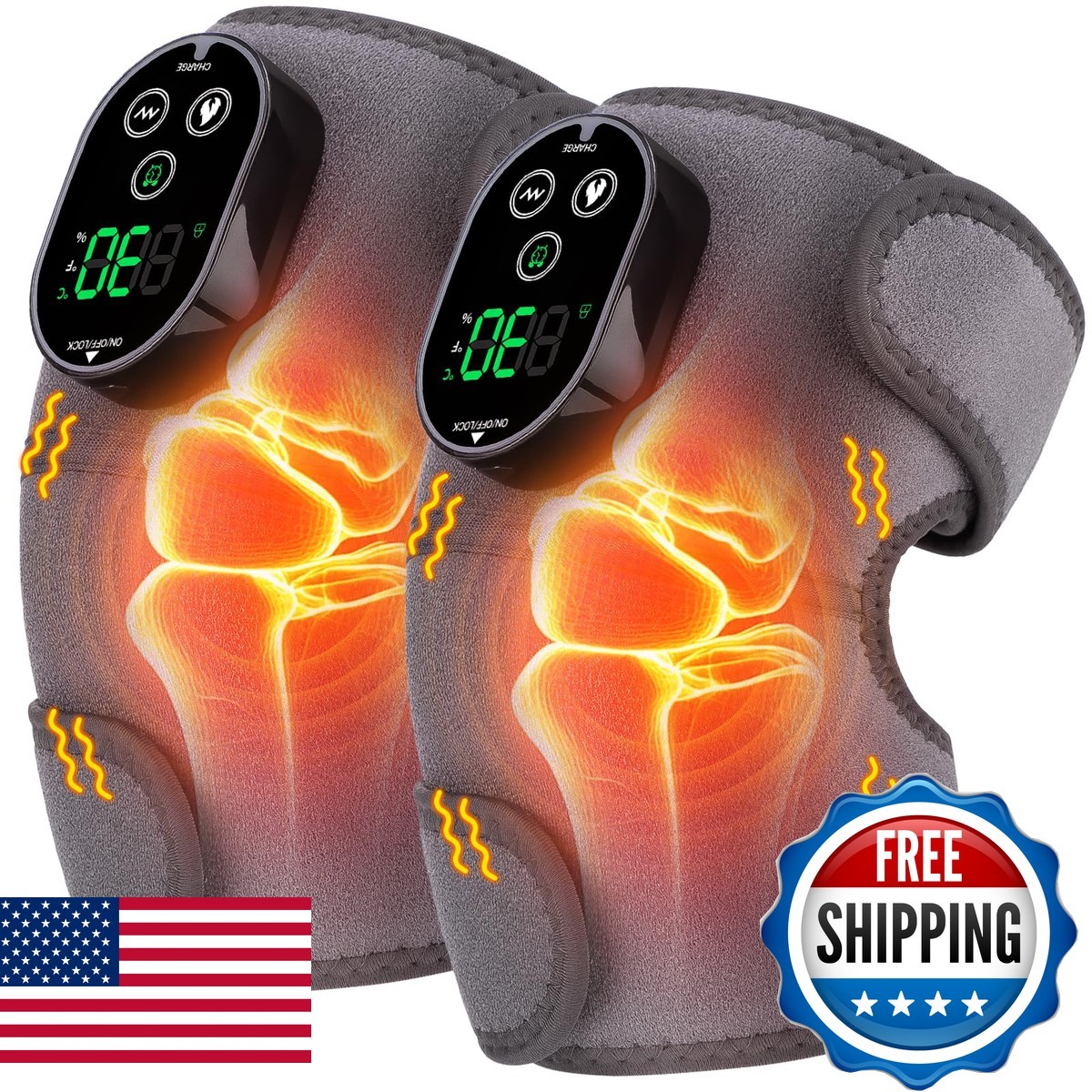WoloyHeatie Cordless Heated Knee Massager with Vibration 2PCS Rechargeable