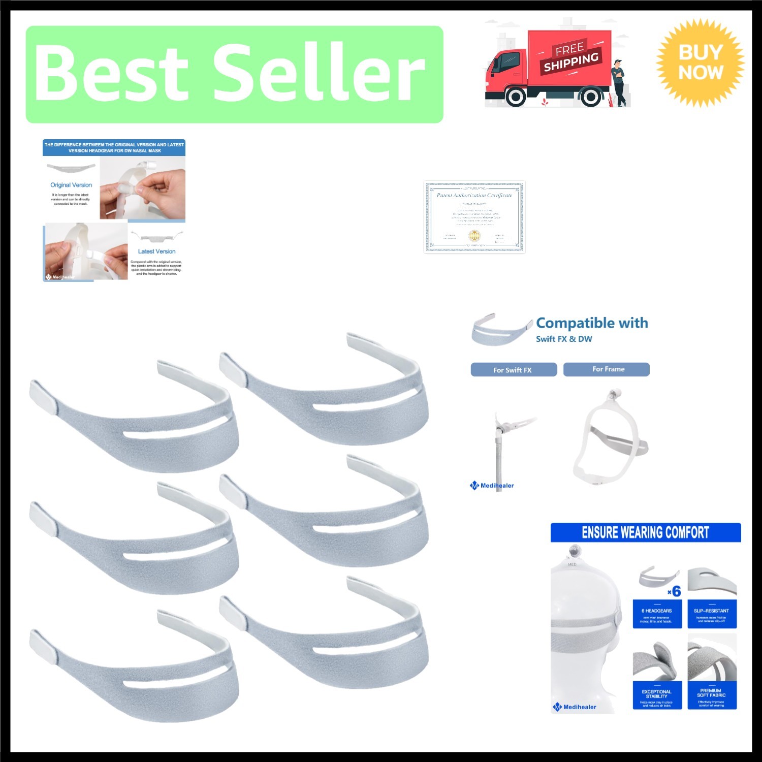 6-Pack Ultra-Comfort Headgear Straps for DreamWear – Sleep in Blissful Comfort