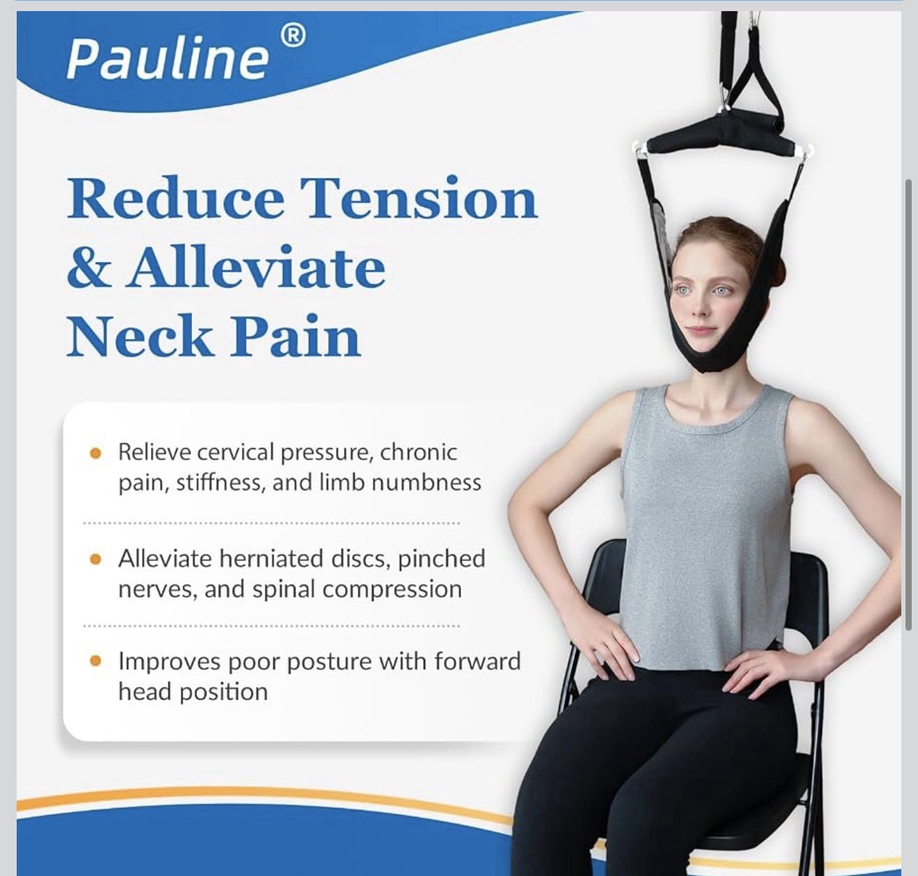 Pauline Adjustable Neck Traction Brace Head Halter Door Strap Black One Size