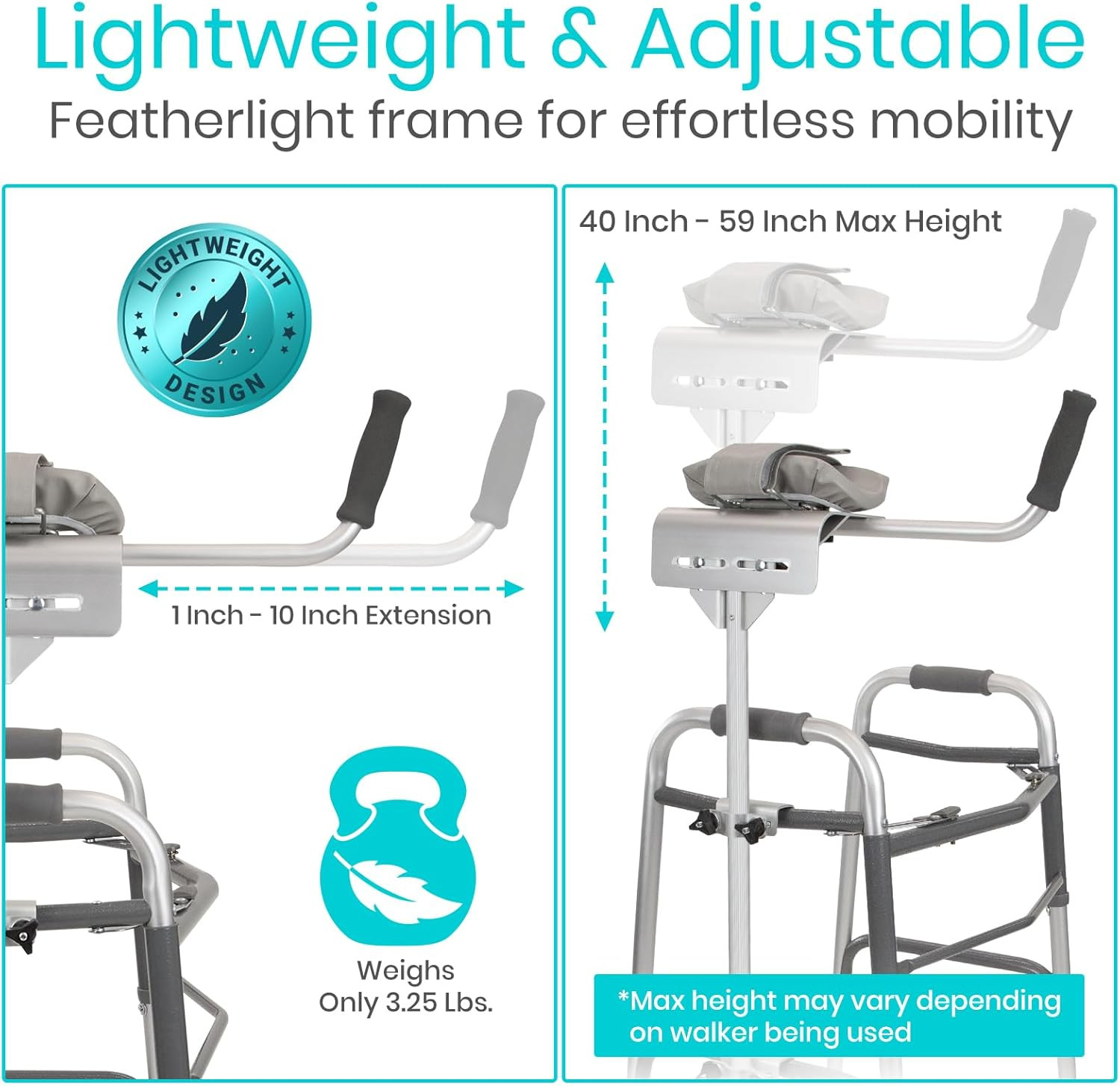 Walker Platform Attachment with Adjustable Padded Cuff, No Tools Needed, Attache