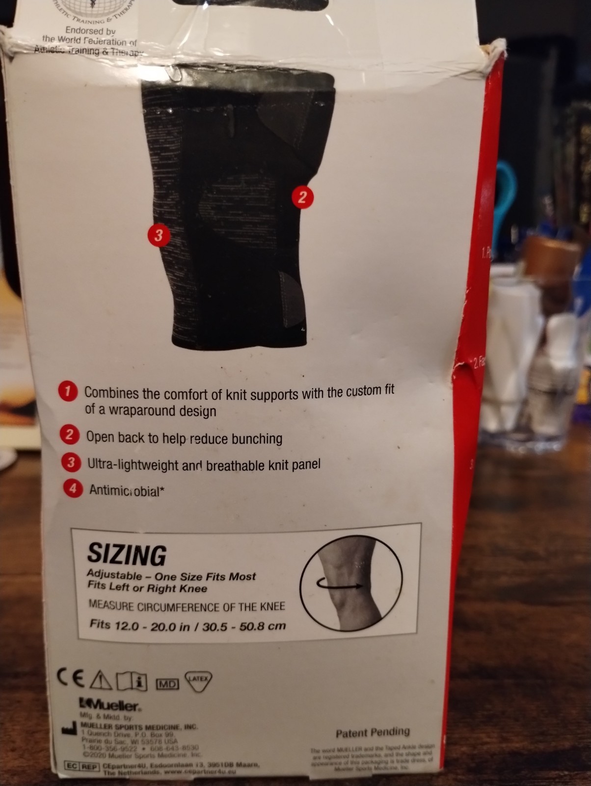 2pc MUELLER 3-IN-1 Hybrid Wraparound Knee Joint Support Black One Size 12-20 in