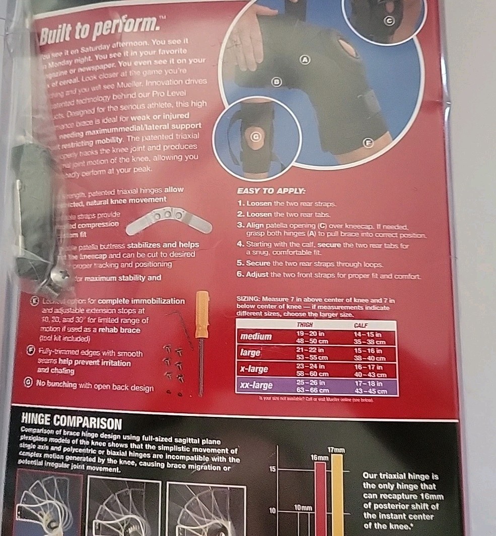 MUELLER SPORT CARE 1-PRO LEVEL HINGED KNEE BRACE XXL NEW ON SALE!