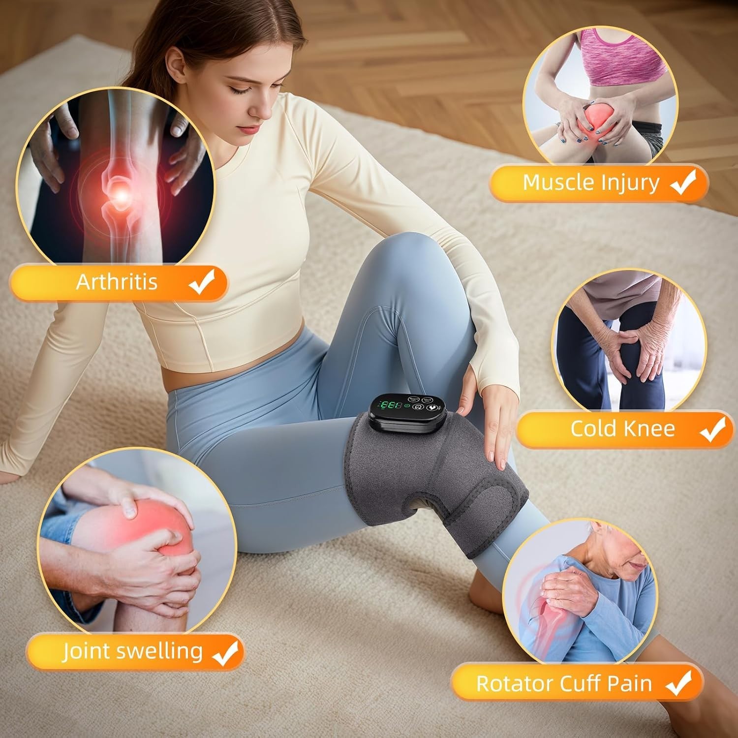 Knee Brace for Pain Relief,660nm&850nm Rechargeable Infrared Knee Devices 3 i…