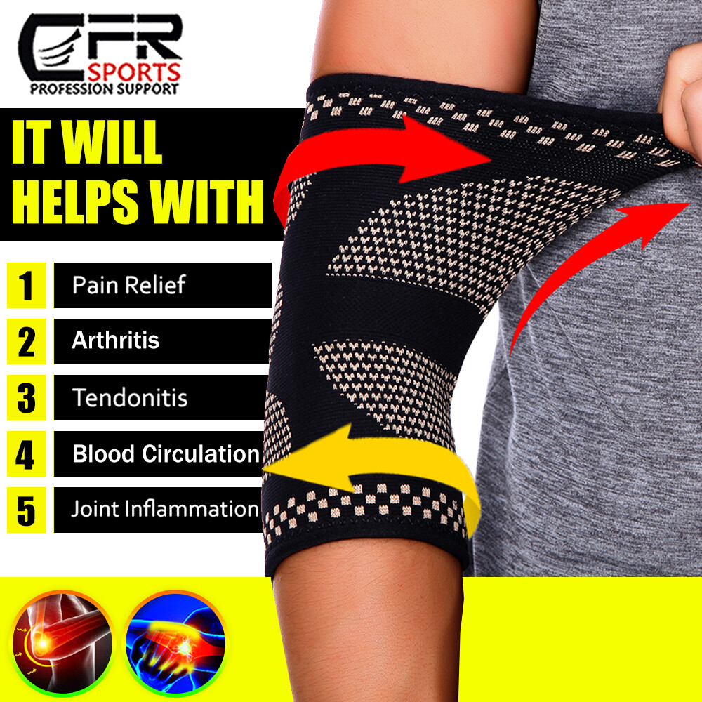 Copper Elbow Brace Compression Sleeves Arm Support Tendinitis Joint Pain Relief