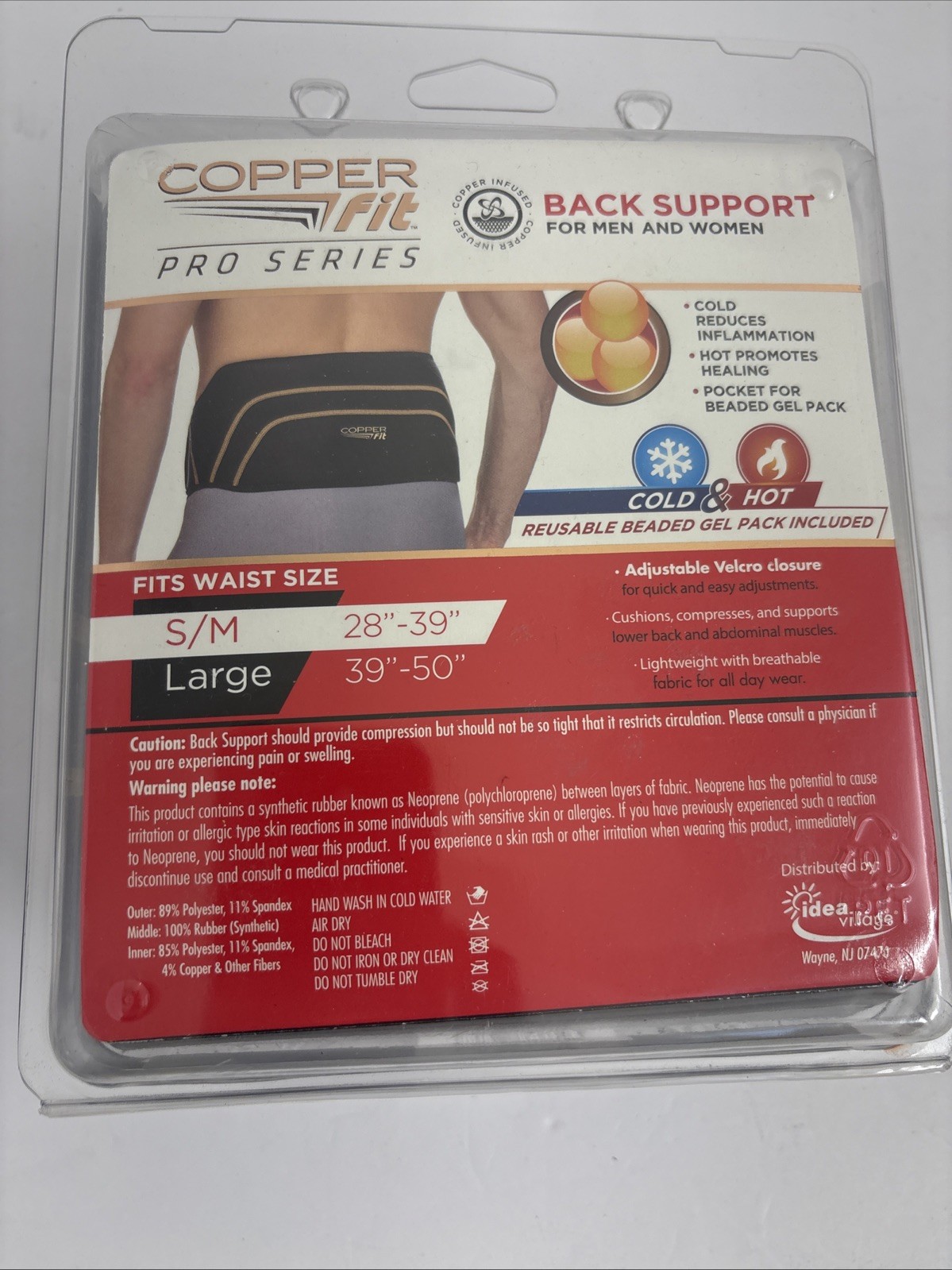 NEW Copper Fit Compression Back Support Belt Adjustable S/M 28-39 Waist Brace