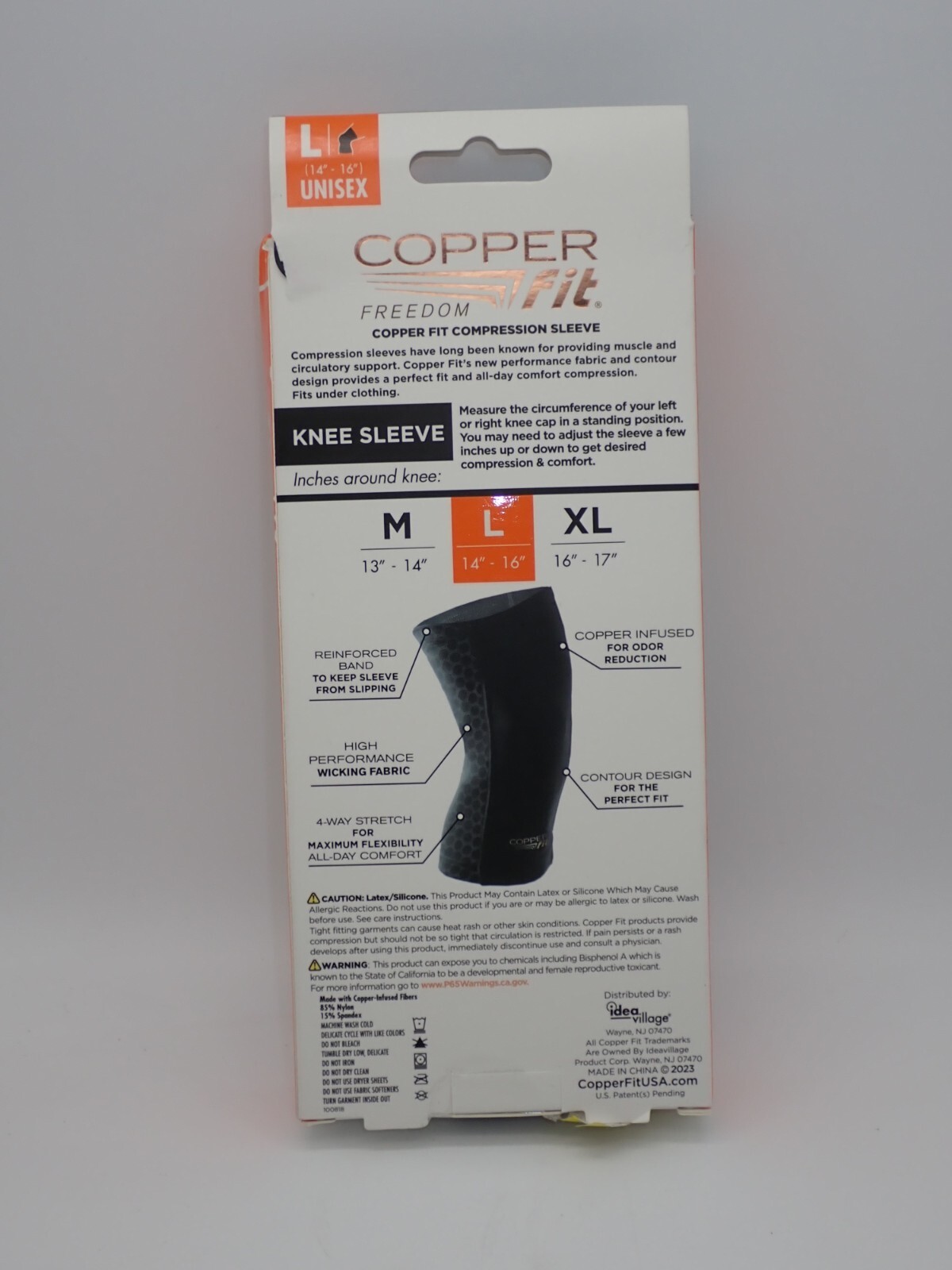 Copper Fit Knee Compression Sleeve Adult Large Copper Infused Black