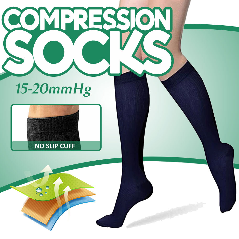 (3 Pairs) Copper-Compression Socks 10-15mmHg Graduated Support Mens Womens S-XXL