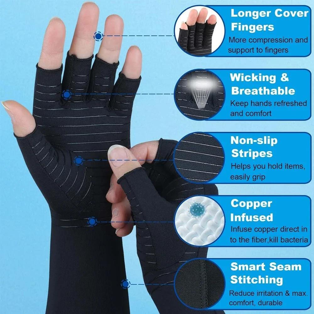 Copper Compression Long Gloves Gym Arthritis Carpal Tunnel Support Pain Relief ~