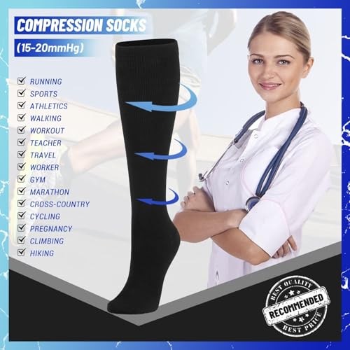 NANNBAKE 3 Pairs Compression Socks for Women Small-Medium 01 Balck/Black/Black