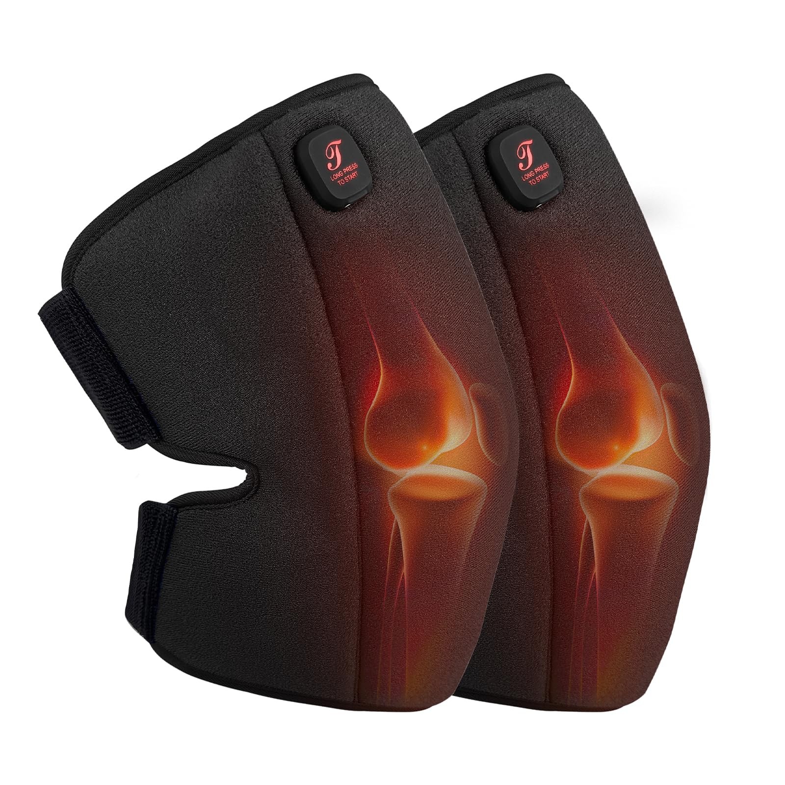 Cordless Heated Knee Brace, 3 Heat Settings, Dual 3000mAh Battery, Black Pair
