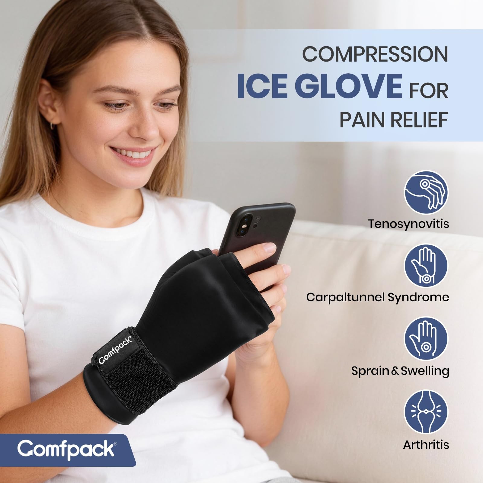 Hand Ice Pack Glove, Soft Gel Thumb Ice Pack Wrap Reusable Hot Cold Therapy W…