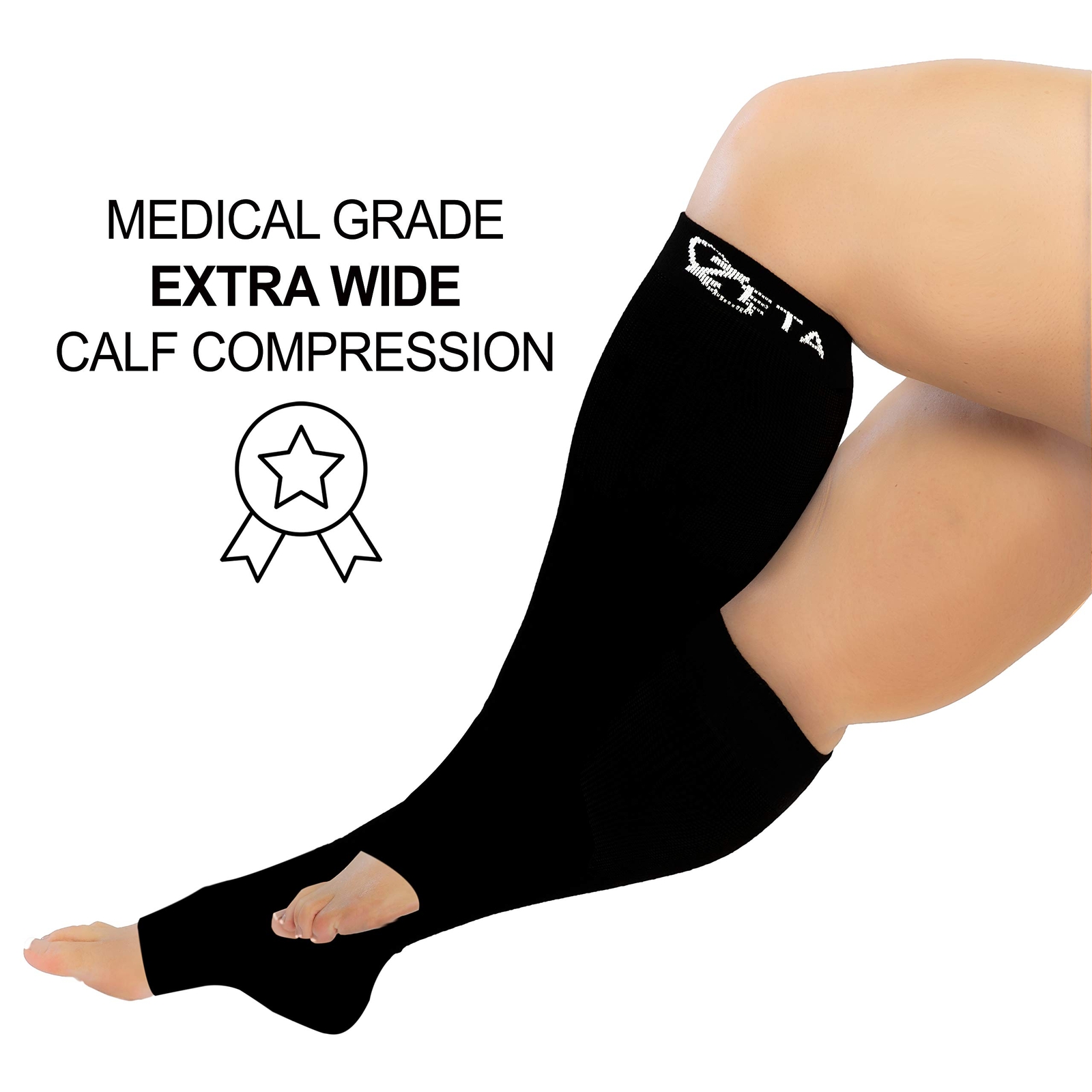 Open Toe Plus Size Support Socks – Short Length Wide Calf Compression Great f…