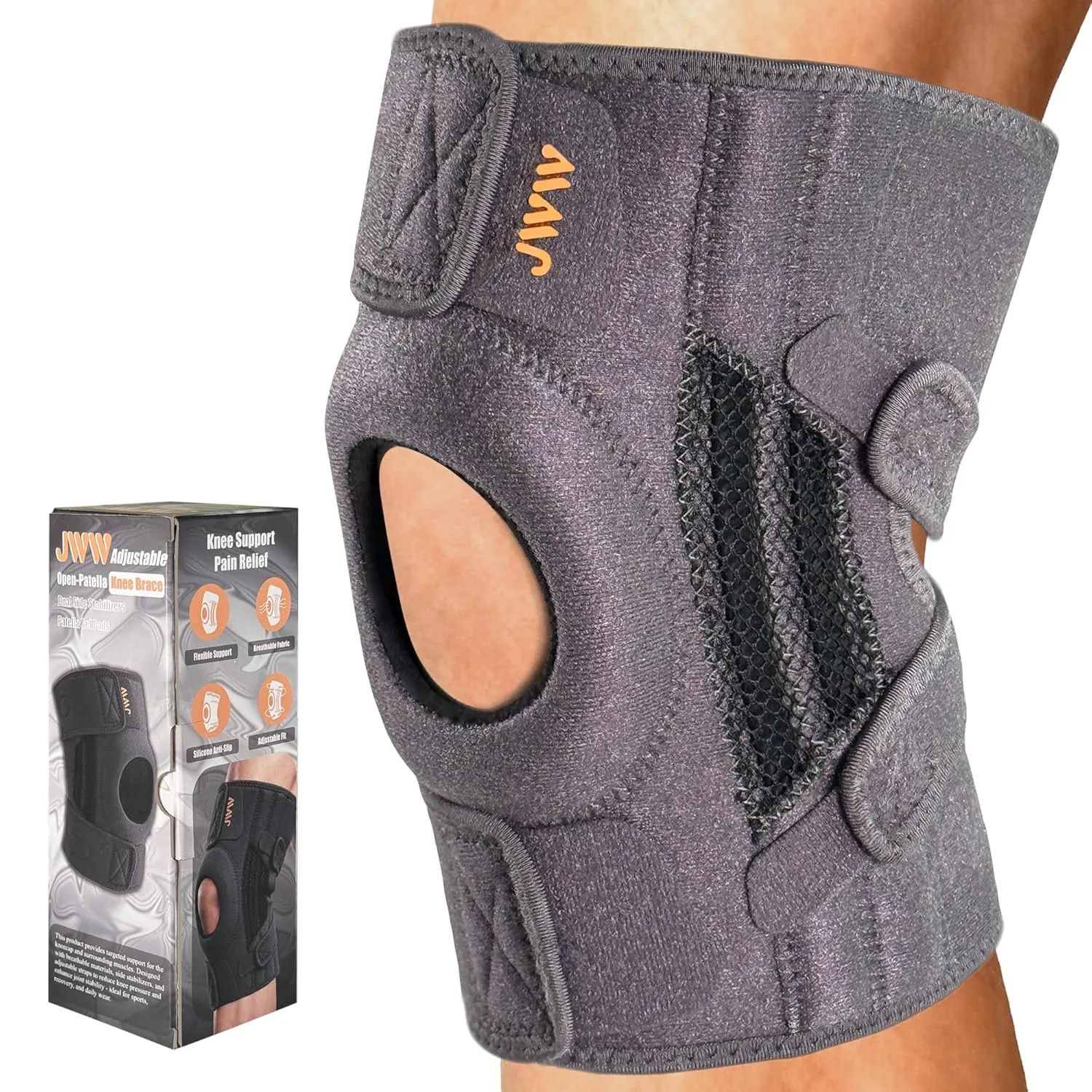 Plus Size Knee Brace 2XL Open Patella Gel Pads Stabilizers For Pain Relief Su…
