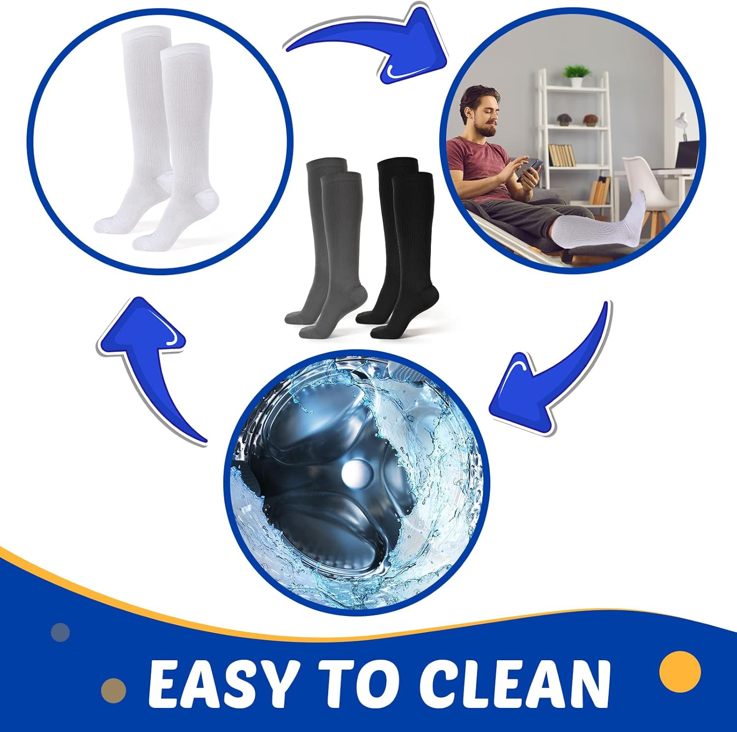 3 Pair Replacement Sock Liner Walking Boot Sock for Compression Cast Boot Walker