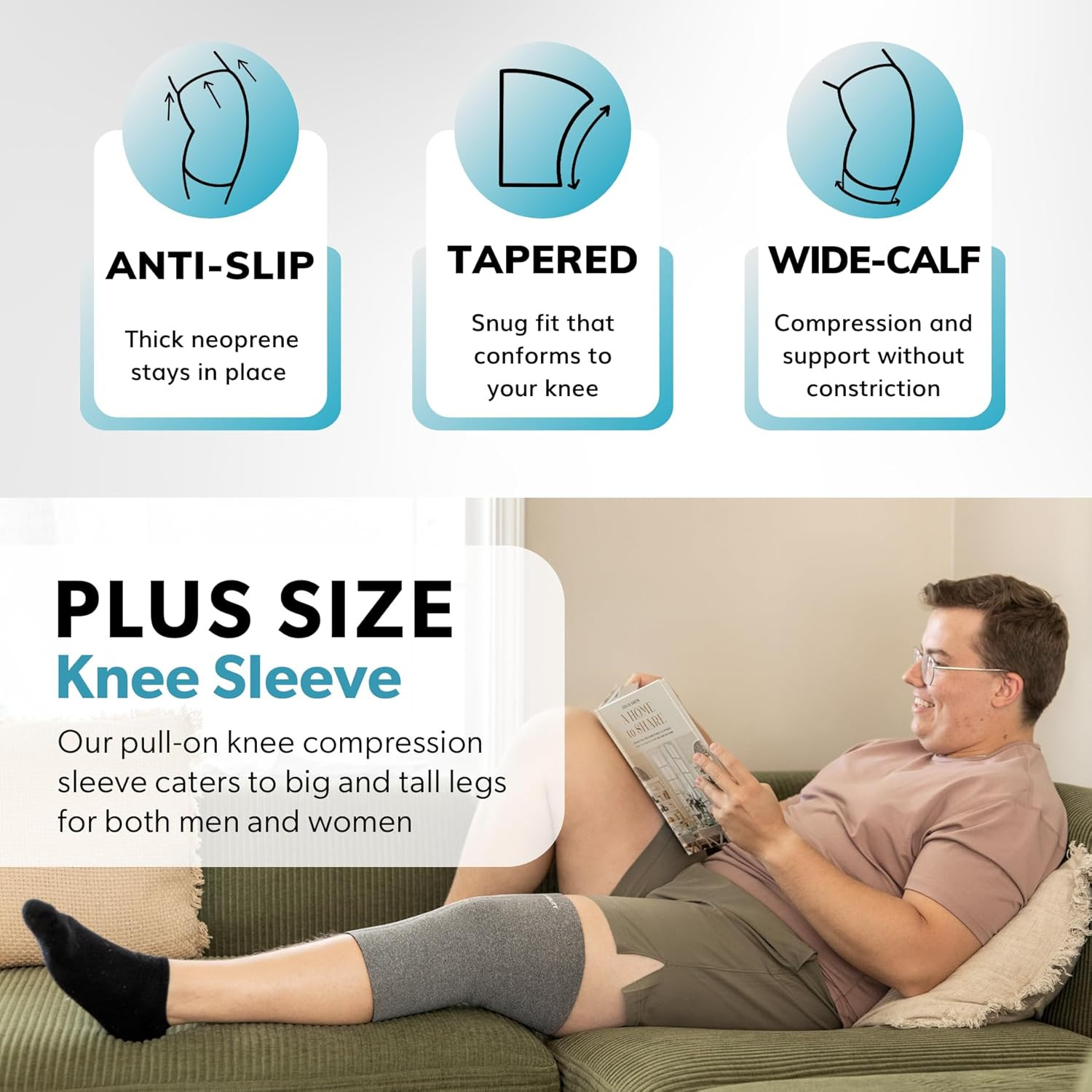 Braceability plus Size Neoprene Knee Sleeve – Knee Compression Sleeve for Large