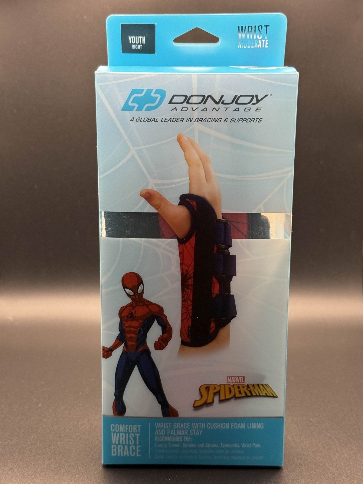 DonJoy Advantage Spider-Man Comfort Wrist Brace, Youth/Teen, Left Hand