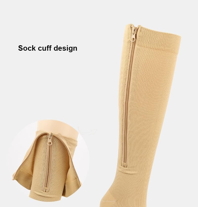 Zippered 15-20mmHg Compression Stockings for Everyday Use and Outdoor Activities