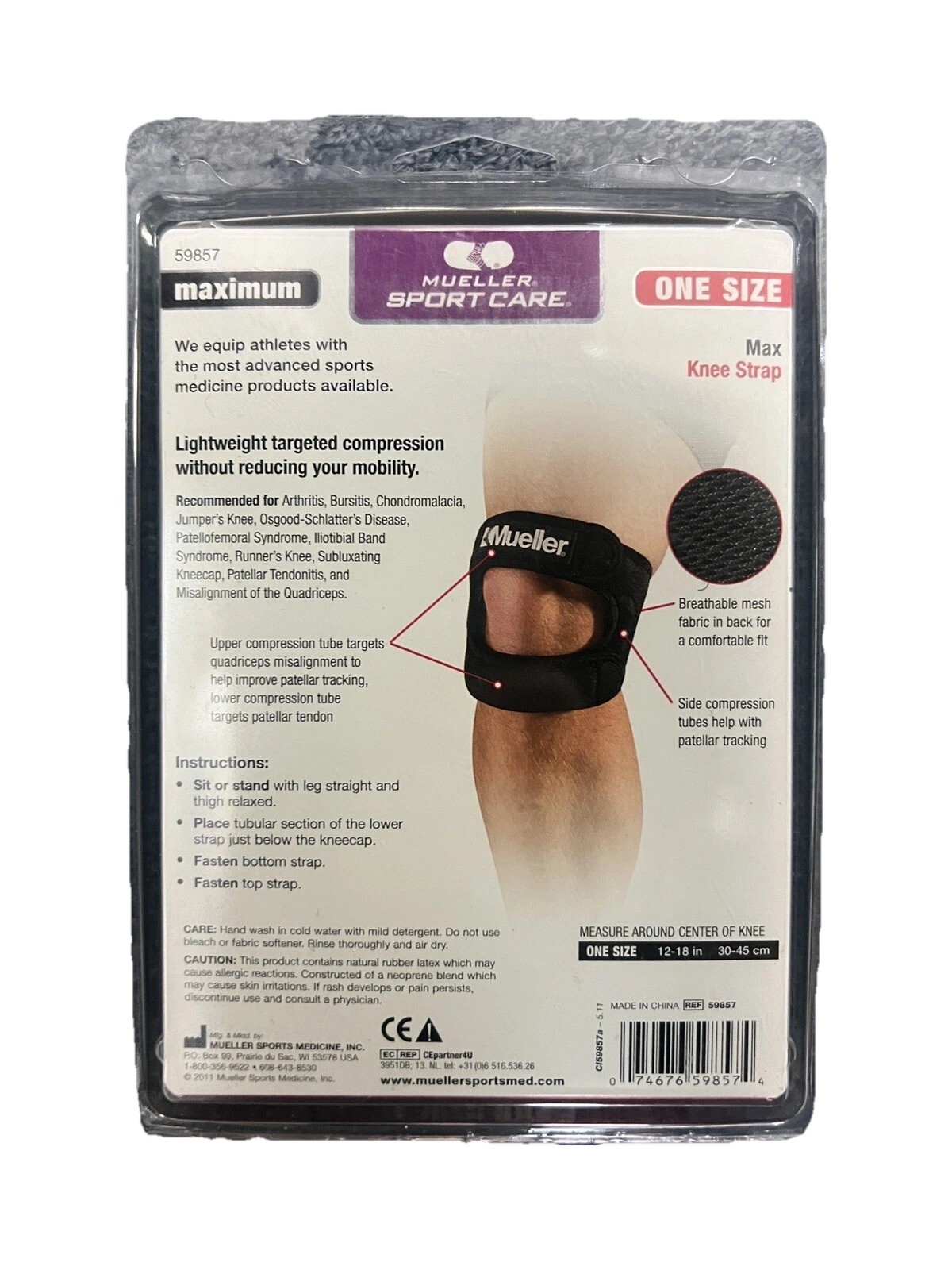 Mueller Sport Care Max Knee Strap Support Level Maximum One Size #59857