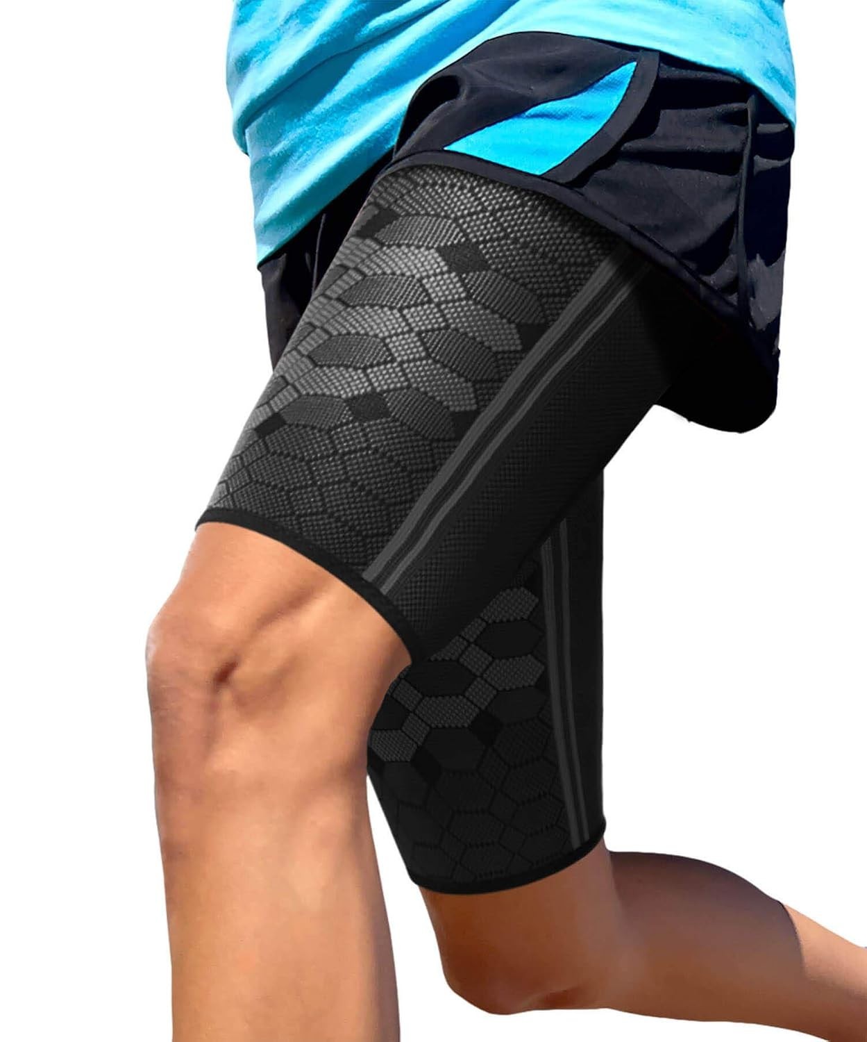 Thigh Compression Sleeves, Quad Wrap, Hamstring Brace – Black-XL | Pair of 2,…