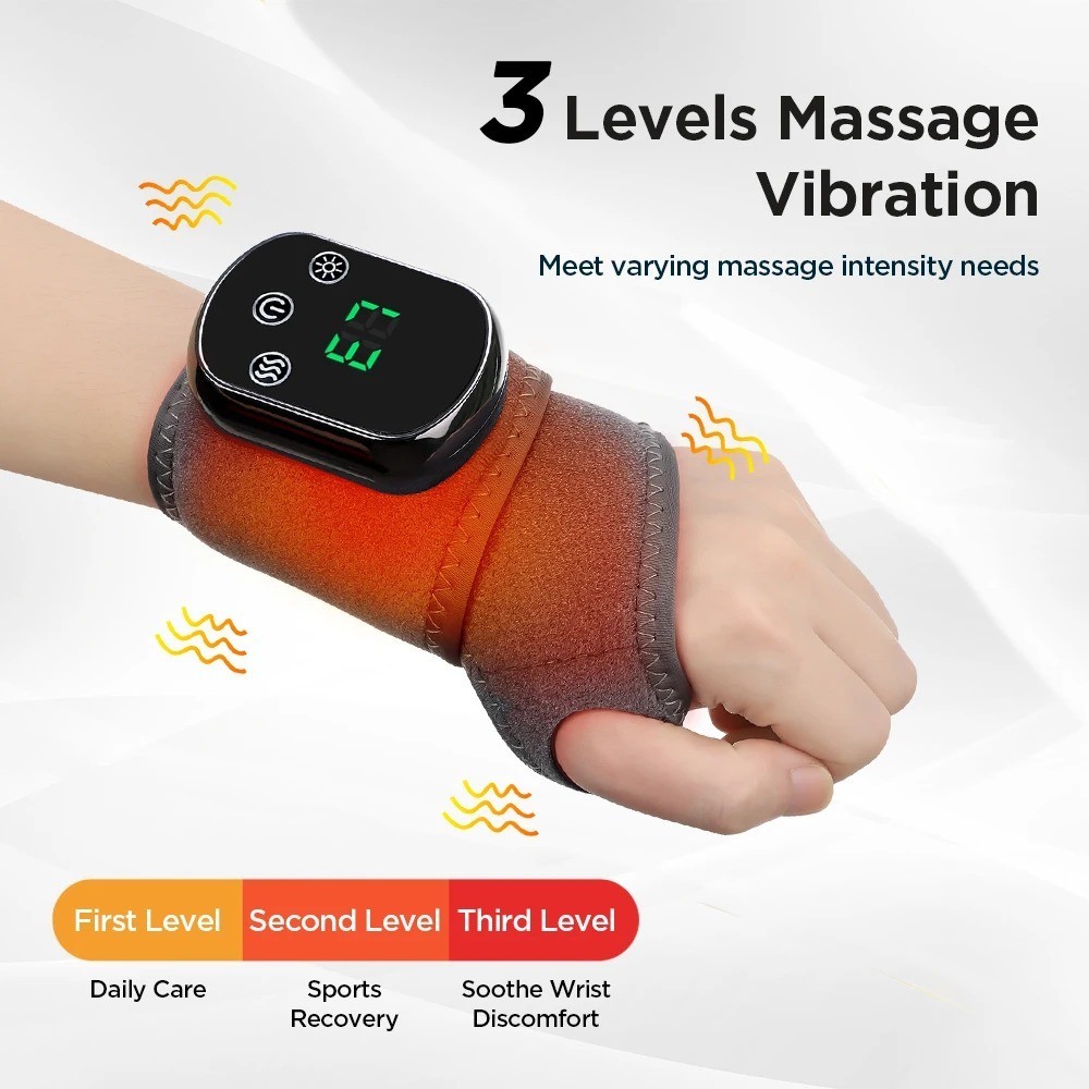 Electric Heated Wrist Brace Vibration Massage Rechargeable Hand Support