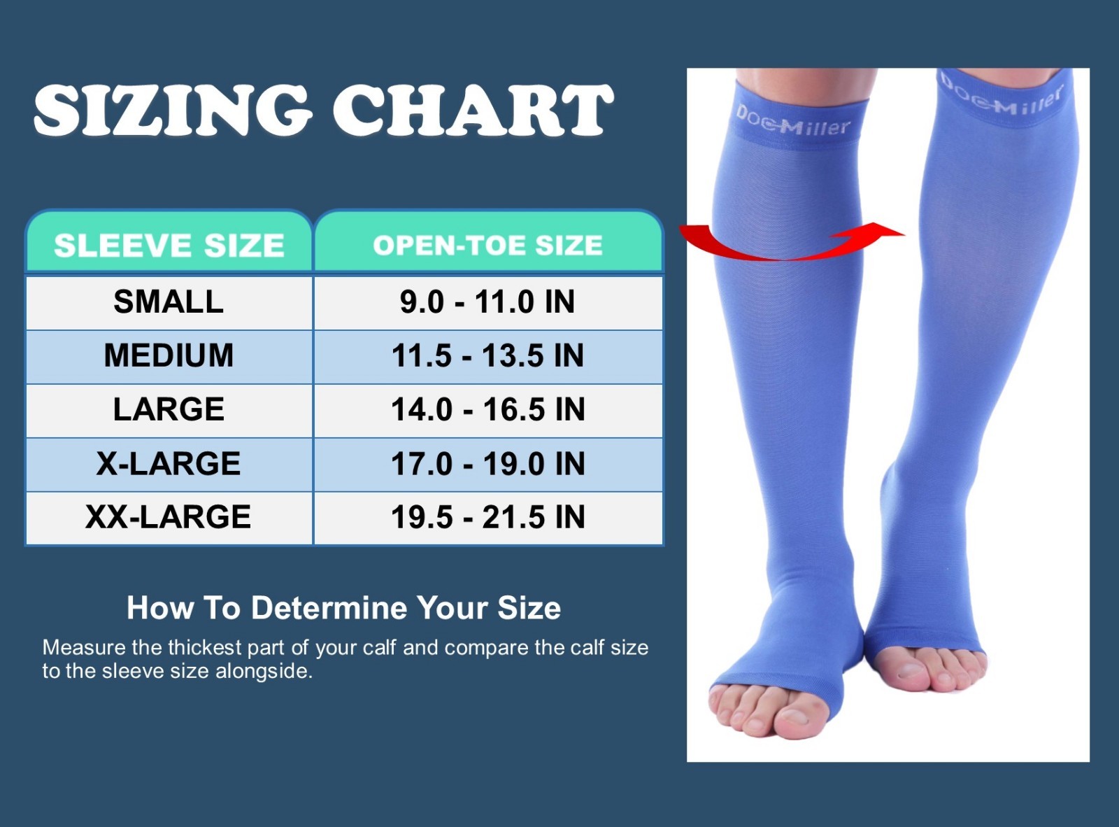 Doc Miller Open Toe Compression Socks 20-30 mmHg Recovery Varicose Veins BLUE