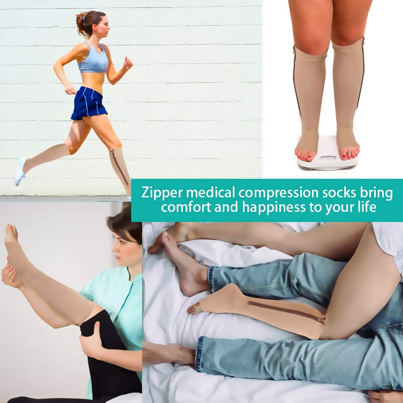 Copper Zipper Compression Socks Support Graduated Stockings Calf Leg Mens Women