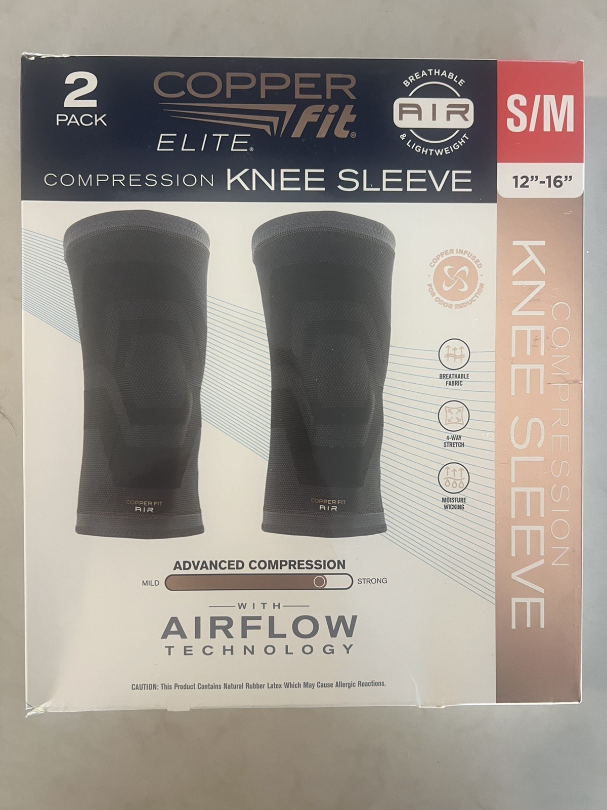 Copper Fit Elite Compression Knee Sleeve 2 Pack S/M Black Airflow Support Brace