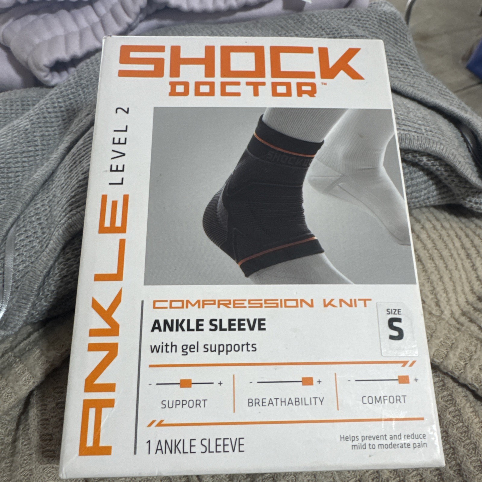 Compression Knit Ankle Sleeve with Support, Black/Grey, Adult-Small