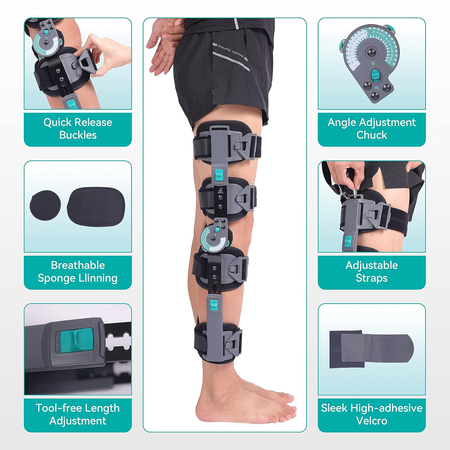 Hinged Knee Brace, ROM Adjustable Post Op Support for ACL MCL PCL Recovery, Prof