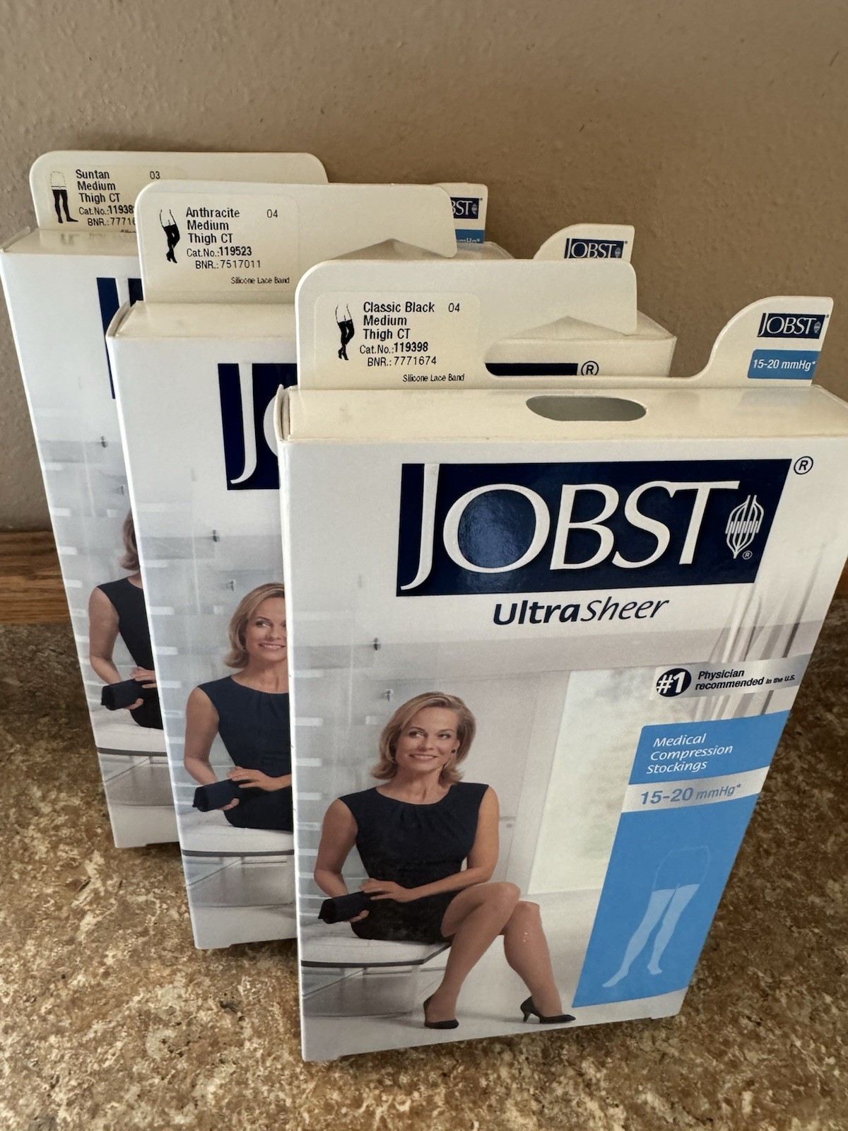Jobst Medium ONE Compression Thigh Sock 15-20 mmhg Black Suntan Anthracite