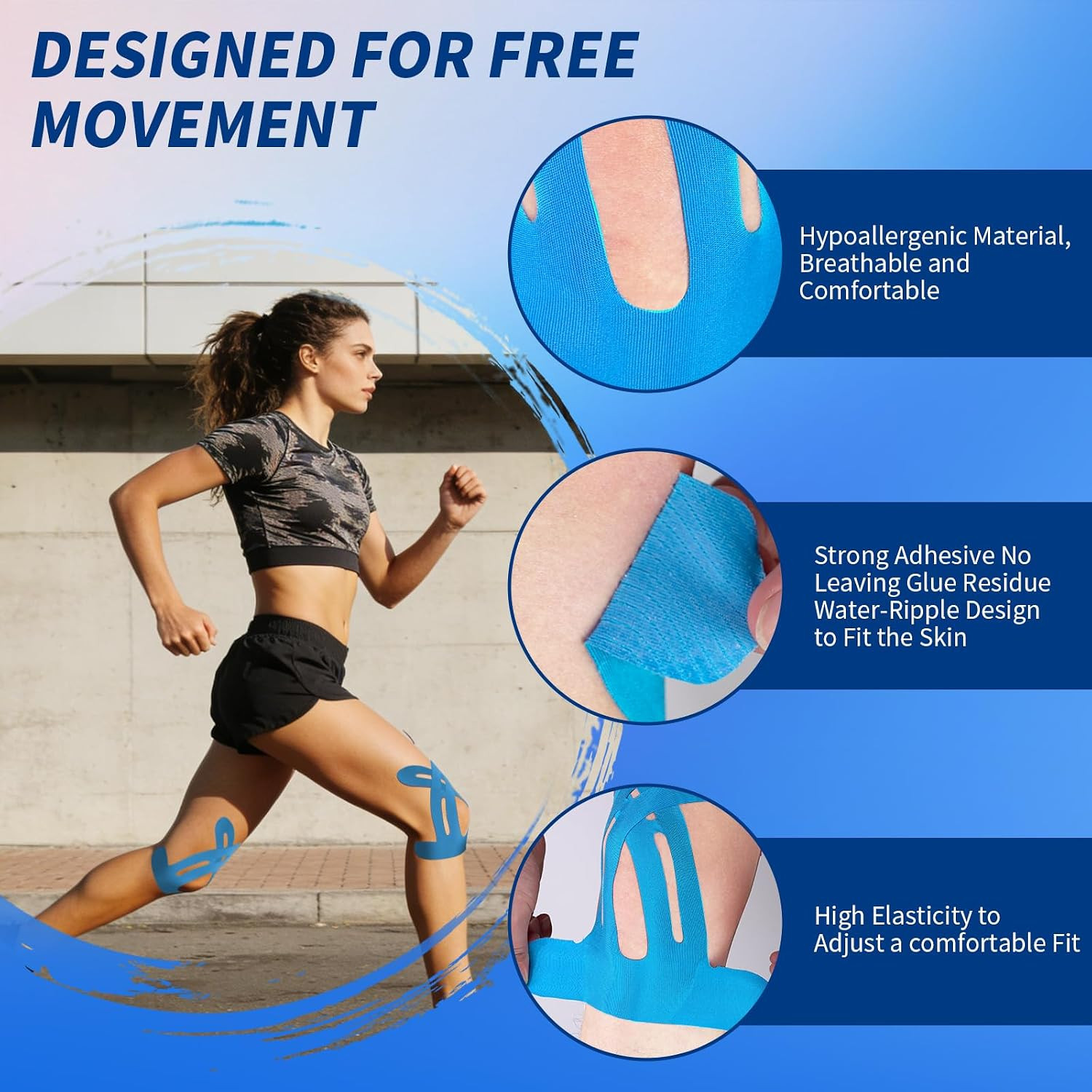 20 PCS Waterproof Kinesiology Tape, Precut Strips Knee Pain Relief Support | Lat