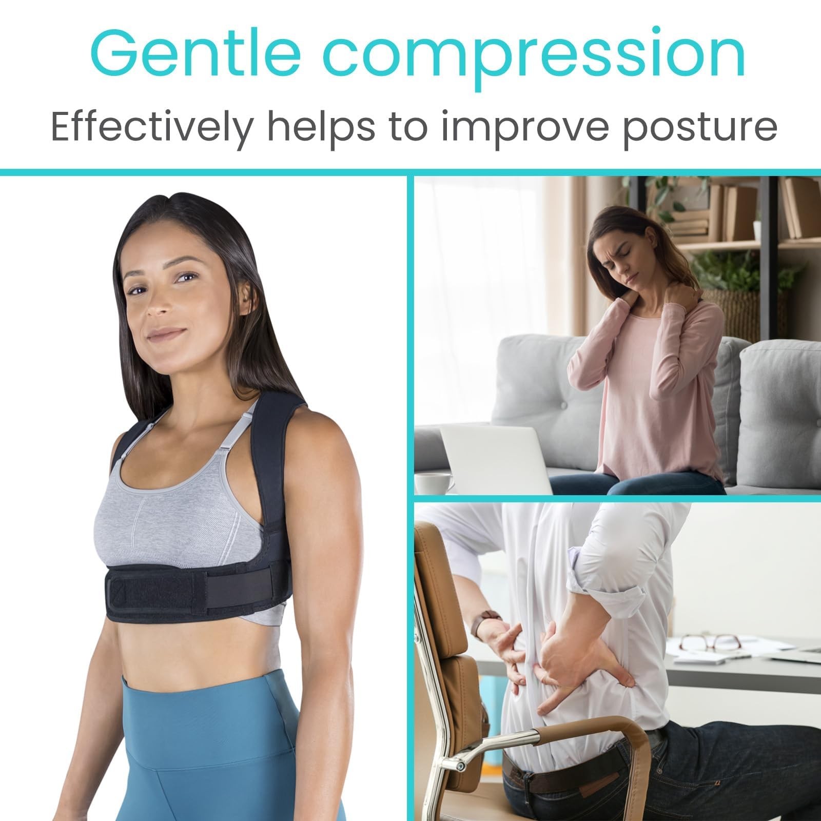 Vive Posture Corrector for Women & Men – Upper Back Brace Universal, Black