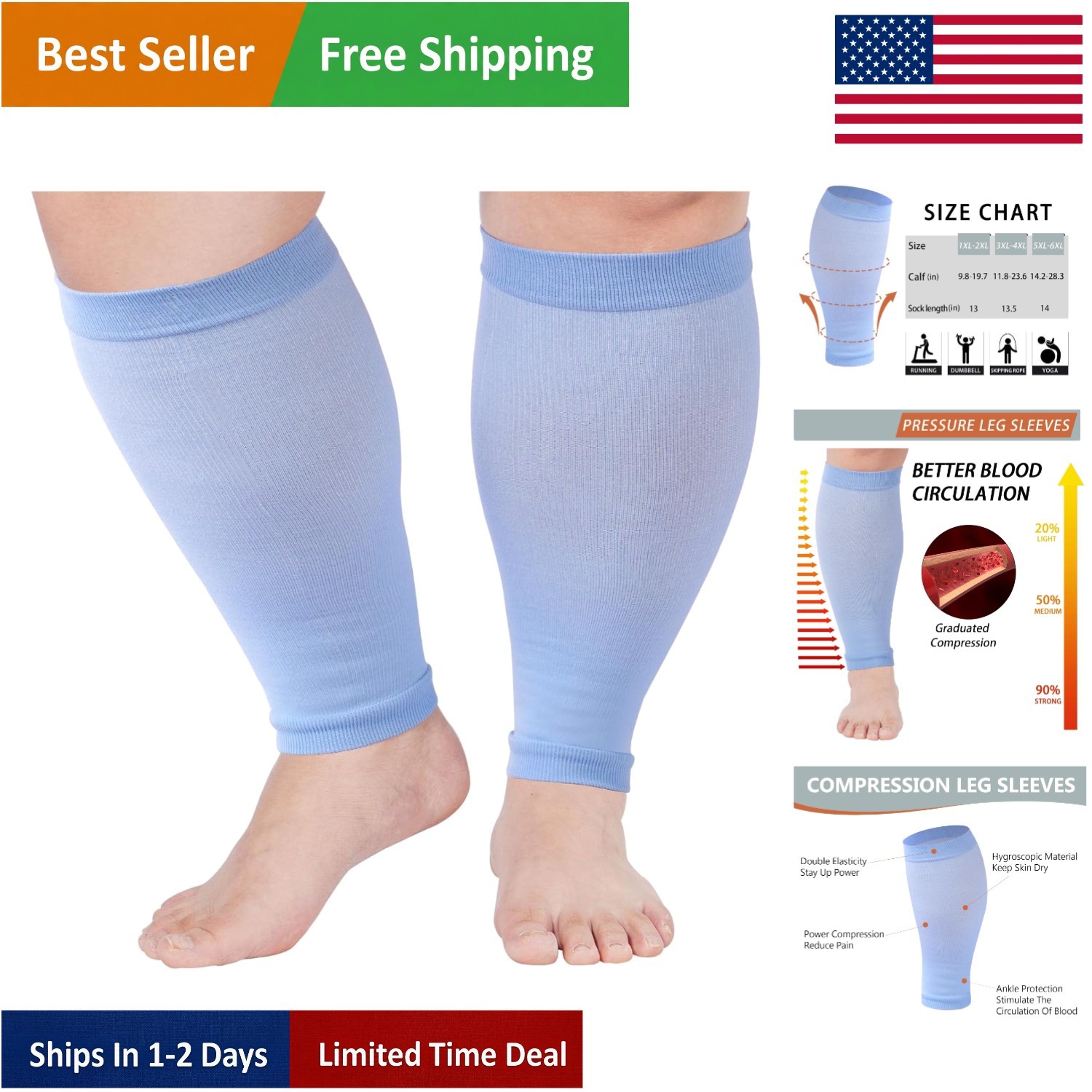 Wide Calf Compression Sleeves (5XL-6XL) – Stylish Support for Fitness & Travel