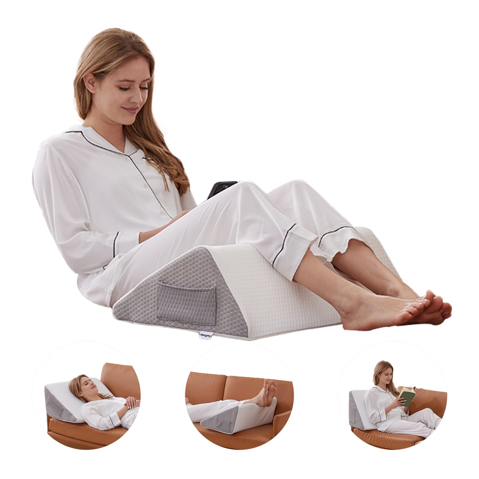 Bedluxe Knee Pillow for Back Sleeping, Leg 23.6*18.9*7.9 Inch, White/Grey