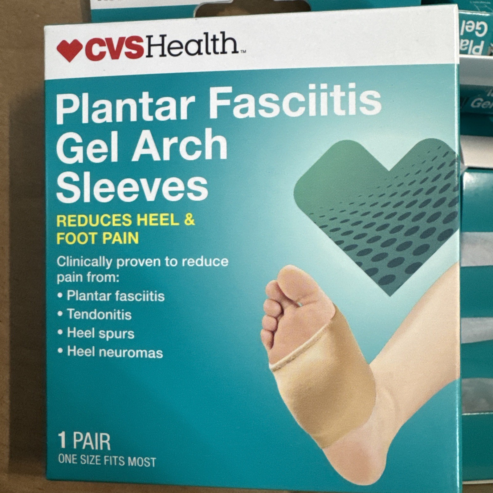 CVS Health Plantar Fasciitis Gel Arch Sleeves Reduces Heel & Foot Pain (2 Boxes)
