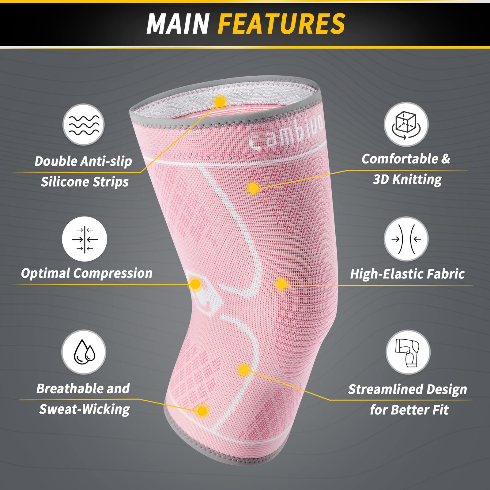 2 PCS Rose Knee Brace Compression Sleeve Men Women Support Running Large