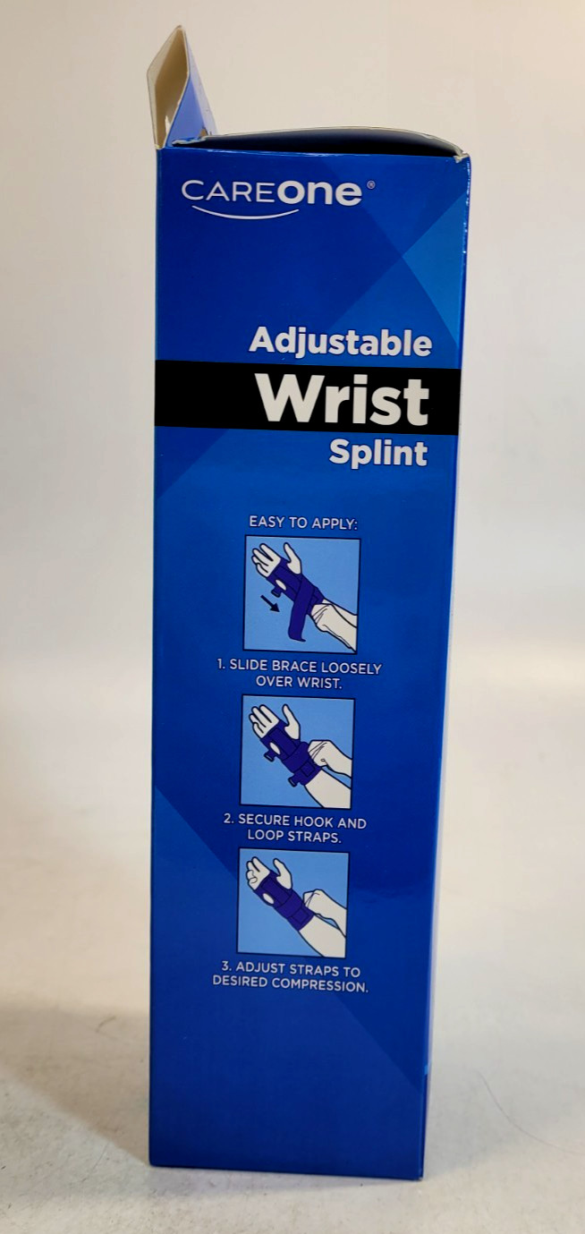 CareOne Adjustable Wrist Splint Brace One Size Support for Pain, Weak or Sore Wr