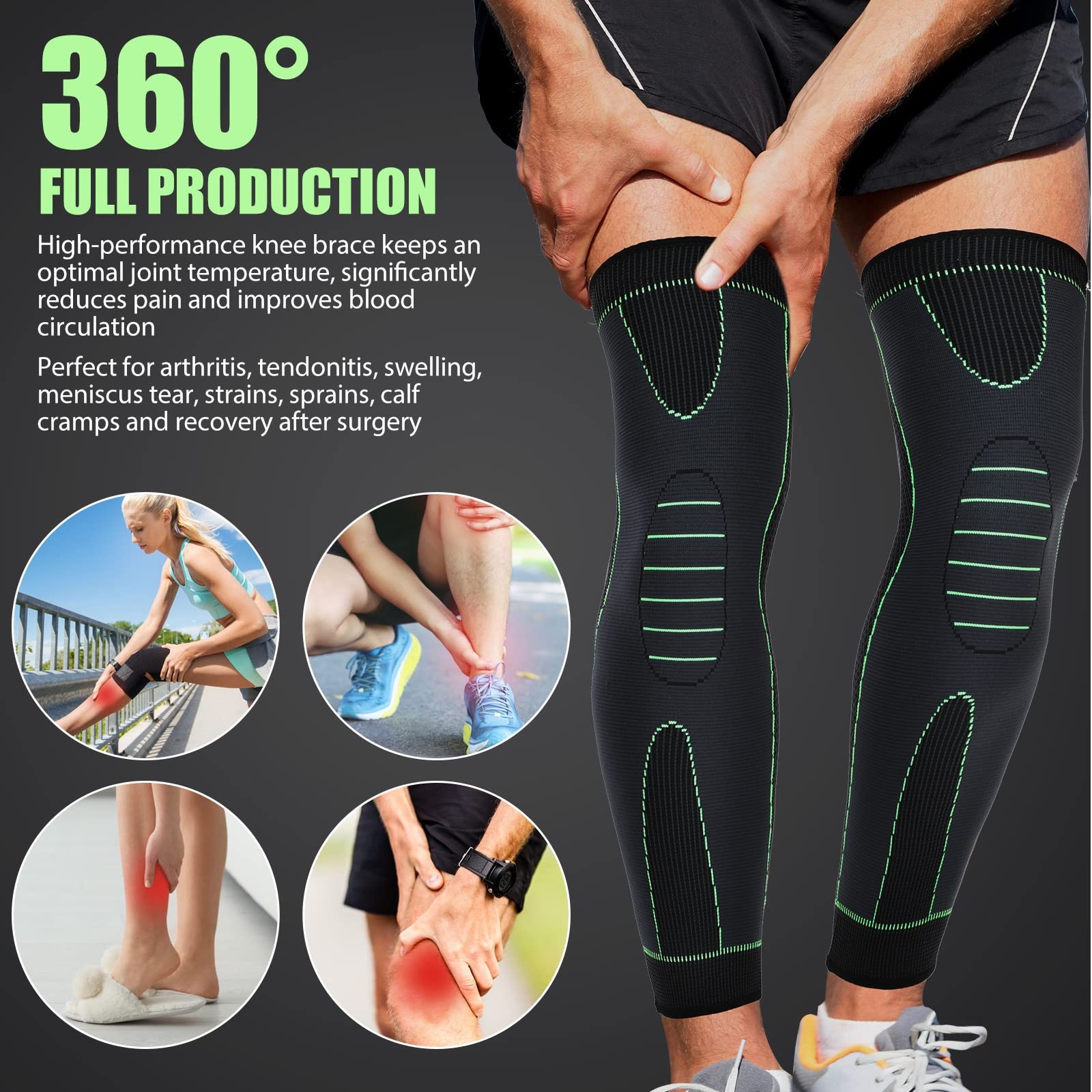 6 Pcs Long Compression Full Leg Sleeves Full Compression Knee Sleeves Braces …