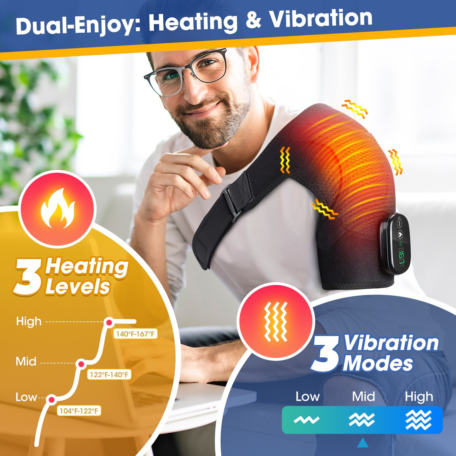 Cordless Heated Shoulder Brace with Vibration, Shoulder Massager for Men & Women
