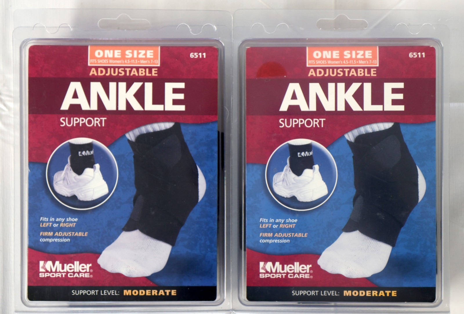 2pk Mueller Sport Care One Size Adjustable Ankle Support Brace #6511 – Moderate