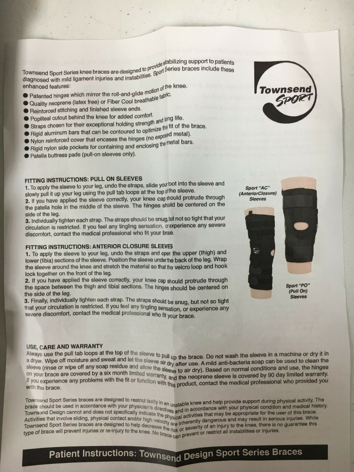 Townsend Bracing Solutions Sport 1600 PO TM5+ Knee Brace S, M, L, XL